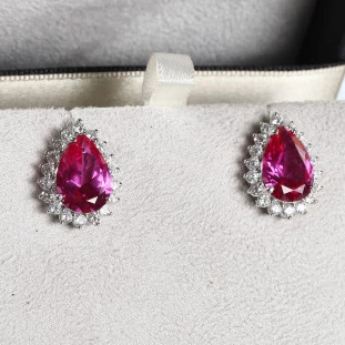 Brinco Gota Com Zircônia Rosa Em Prata