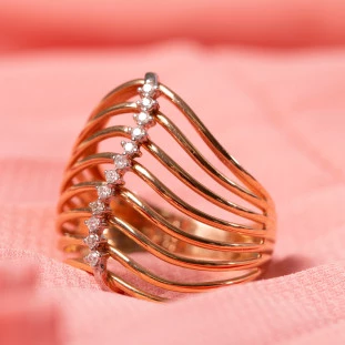 Anel Fios Com Diamantes Em Ouro Rose