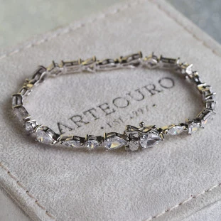 Pulseira Riviera Formas Cravejada Com Zircônias Em Prata
