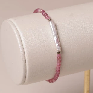 Pulseira Turmalina Rosa Com Filete De Madrepérola