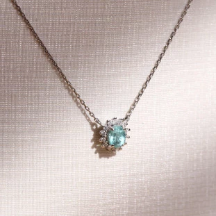 Gargantilha Turmalina Paraíba  Redonda E Diamantes Em Ouro Branco