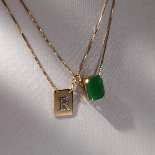 Pingente Pedra Quartzo Verde Em Ouro Amarelo