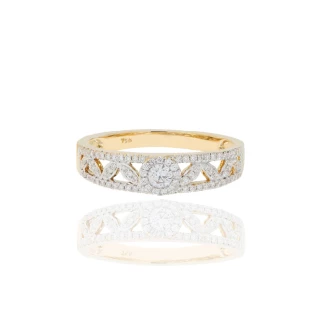 Anel Aparador Vazado com Diamante em Ouro Amarelo