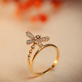 Anel Libélula Com Diamantes Em Ouro Amarelo