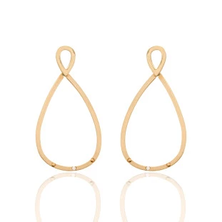 Brinco Duas Gotas Vazadas em Ouro Amarelo