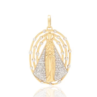 Pingente Nossa Senhora Com Diamantes Em Ouro Amarelo