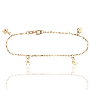 Pulseira Infantil Mista Berloques em Ouro Amarelo