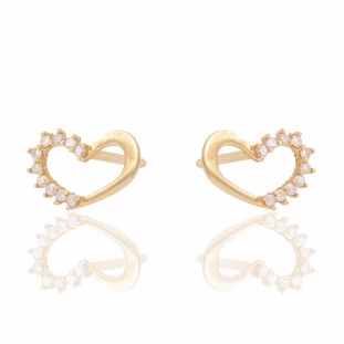 Brinco Infantil Coração com Diamante em Ouro Amarelo