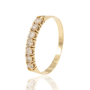 Meia Aliança Com Diamantes Em Ouro Amarelo