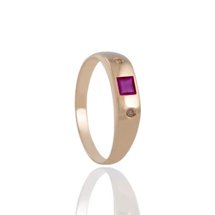 Anel Rubi com Diamantes em Ouro Amarelo