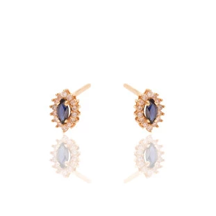 Brinco Safira Navete com Diamantes em Ouro Amarelo