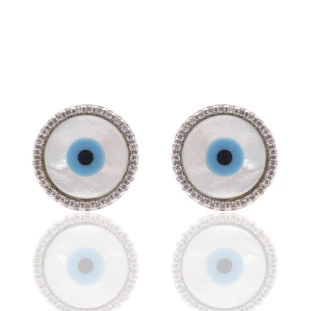 Brinco Olho Grego Cravejado com Zircônia em Prata