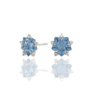 Brinco Estrela Topázio e Diamante em Ouro Branco