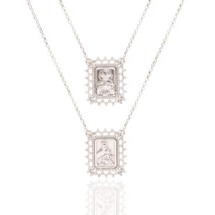 Escapulario Cravejado Com Diamantes Em Ouro Branco