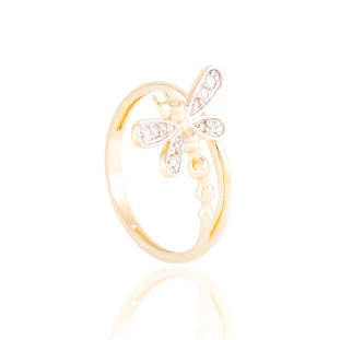 Anel Libélula Com Diamantes Em Ouro Amarelo