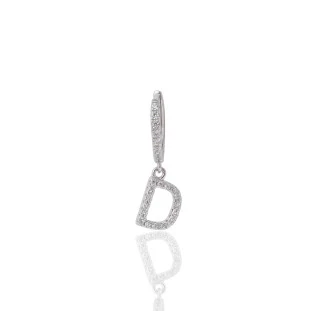 Argola Pequena Letra D Cravejada com Zircônia em Prata