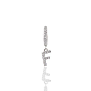 Argola Pequena Letra F Cravejada com Zircônia em Prata