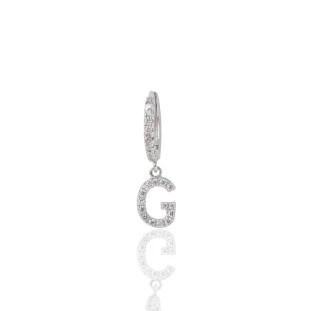 Argola Pequena Letra G Cravejada com Zircônia em Prata