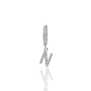 Argola Pequena Letra N Cravejada com Zircônia em Prata