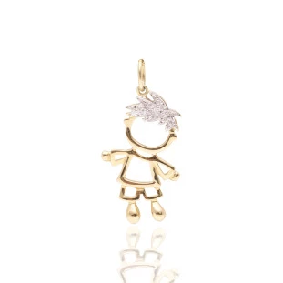 Pingente Menino Vazado com Diamante em Ouro Amarelo