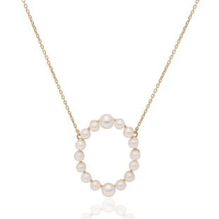 Gargantilha Oval Vazada com Pérolas Brancas em Ouro Amarelo