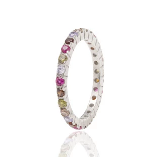 Aliança Inteira Cravejado com Zircônias Mix em Prata