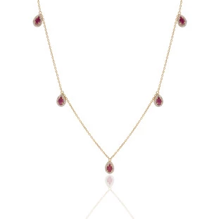 Gargantilha Gotas Craevejada Com Diamantes E Rubis Em Ouro Amarelo 