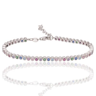 Pulseria Riviera Colorida com Zircônia em Prata