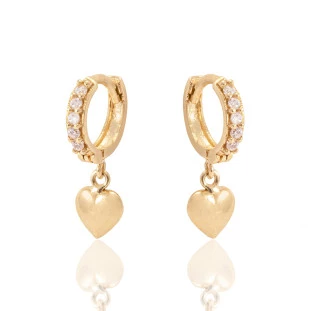 Argola com Coração Cravejada com Zircônia em Ouro Amarelo