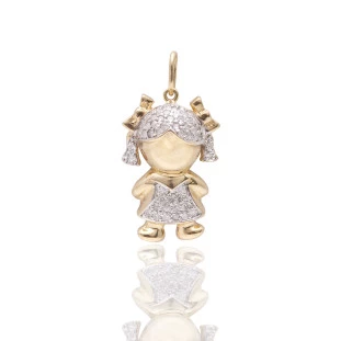 Pingente Menina com Diamante em Ouro Amarelo