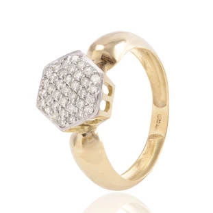 Anel Chuveiro Sextavado com Diamante em Ouro Amarelo