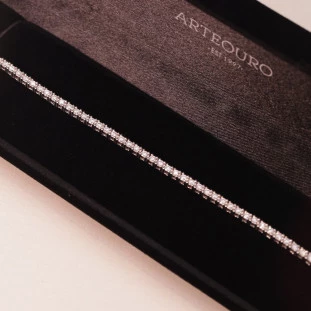 Pulseira Riviera Cravejado Com Moissanites Em Prata 