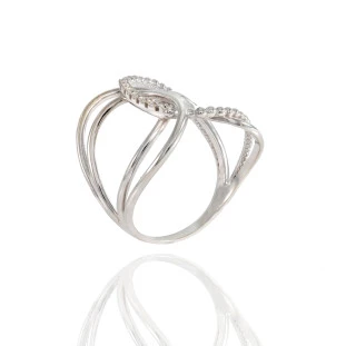 Anel Cruzado com Diamantes em Ouro Branco