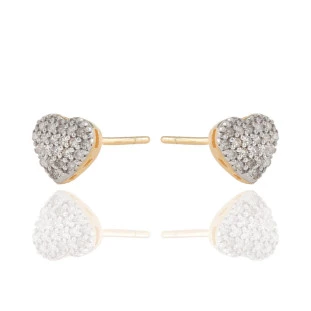 Brinco Chuveiro Coração com Diamantes em Ouro Amarelo