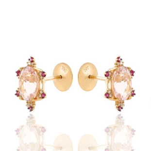 Brinco com Morganita e Diamantes em Ouro Amarelo