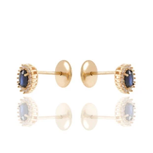 Brinco Safira com Diamantes em Ouro Amarelo