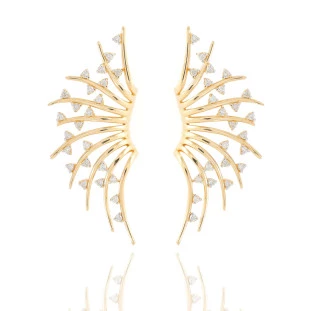 Brinco Ear Cuff Fios Com Diamantes Em Ouro Amarelo