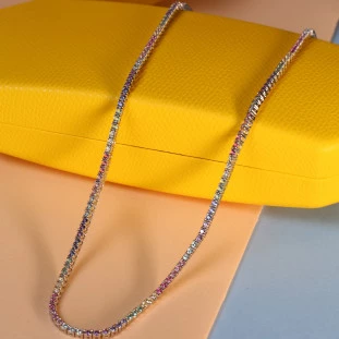 Gargantilha Riviera Color Cravejada Com Zircônias Em Prata