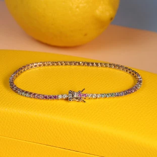 Pulseira Riviera Color Cravejada Com Zircônias  Em Prata