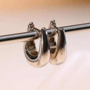 Brinco Oval Lisa Em Prata