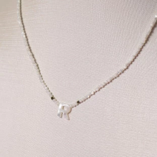 Colar de Pérolas e Hematitas Douradas Com Madre Pérolas Letra R