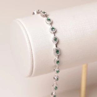 Pulseira Riviera Formas Cravejada Com Zircônias Verdes Em Prata 
