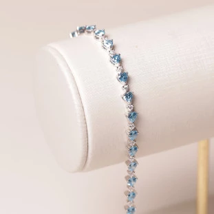 Pulseira Riviera Corações Com Zircônias Topázio Em Prata 