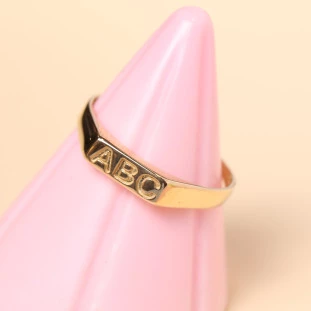Anel Placa A B C Em Ouro Amarelo 