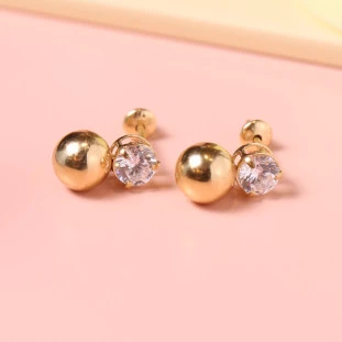 Brinco Bolinha Com Zircônias Em Ouro Amarelo