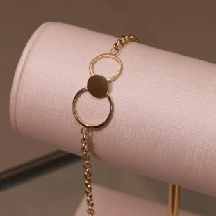 Pulseira Circulo Vazado Com Detalhe Fosco Em Ouro Amarelo 