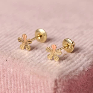 Brinco Flor Diamantado Em Ouro Amarelo 