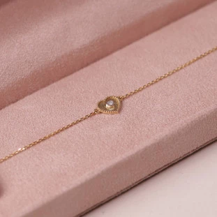 Pulseira Coração Diamantado Com Diamantes Em Ouro Amarelo 