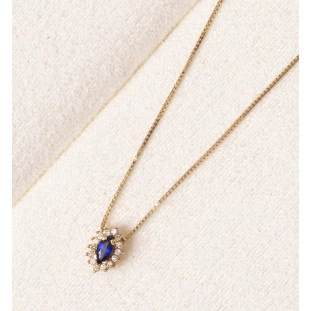 Gargantilha Safira Navete com Diamantes em Ouro Amarelo