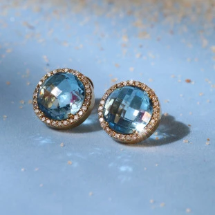 Brinco Redondo Topázio com Diamante em Ouro Amarelo